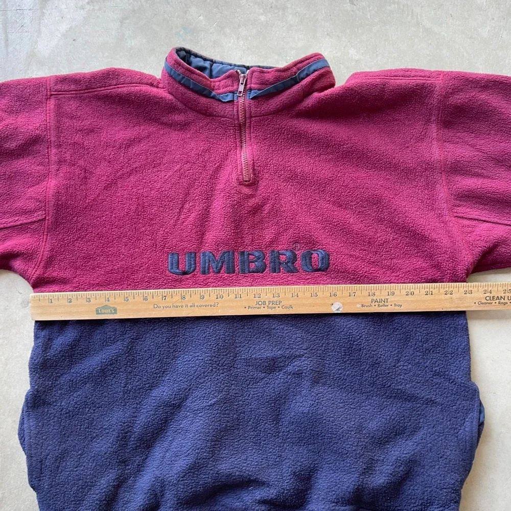 Vintage Umbro Quarter Zip Fleece Pullover Colorblock Burgundy Navy XL Mens